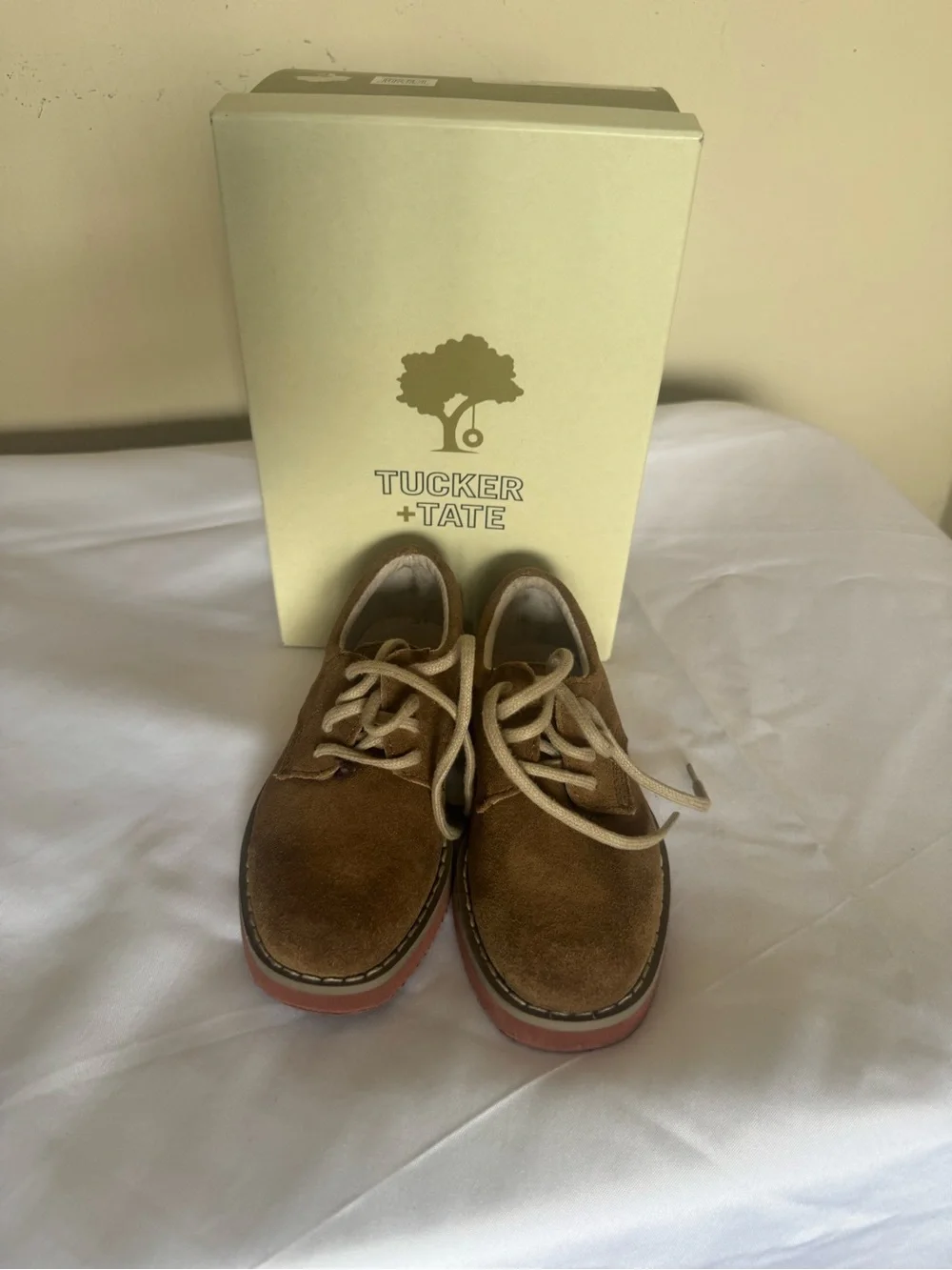 Tucker + Tate Brown Suede Lace-Up Kids Shoes with Red-Brown Sole